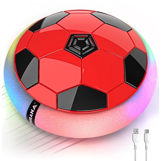 Decore Tales Rechargeable Hover Football Toy – Indoor Floating Air Soccer with USB-C Charging | LED Hoverball for Kids (2–10 Years) | Made in India, Red