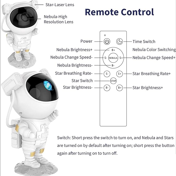 Decore Tales Astronaut Galaxy Projector Lamp – 360° Rotating Star Nebula Light with Remote & Timer | LED Space Night Light for Kids, Gaming Room, Bedroom & Party Decor