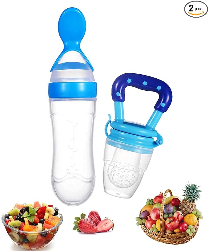 Decore Tales Baby Food Dispensing Spoon – Soft Silicone Squeeze Spoon with Dust Cover, BPA-Free + FREE Fruit Feeder Included