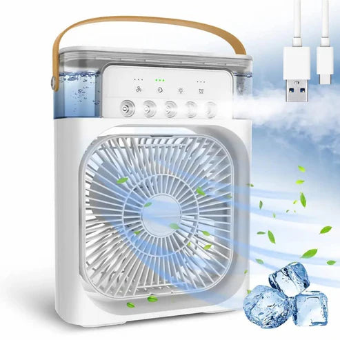 Portable Mini Air Cooler with LED Lights – 3 Speed Fan, 3 Spray Modes, Timer – Compact AC for Home, Office, Dorm, Travel – Multicolor
