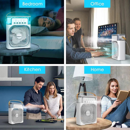 Portable Mini Air Cooler with LED Lights – 3 Speed Fan, 3 Spray Modes, Timer – Compact AC for Home, Office, Dorm, Travel – Multicolor