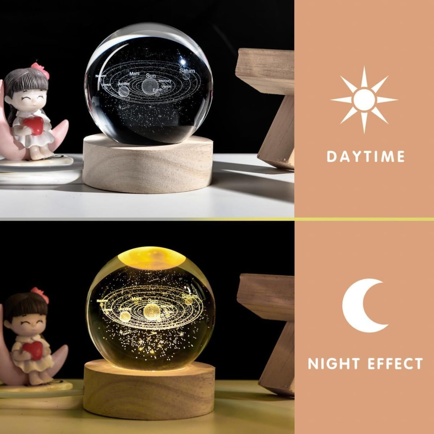 Decore Tales 3D Galaxy Night Lamp – USB LED Table Light with Wooden Base | Engraved Moon & Galaxy Design | Home Decor & Birthday Gift for Kids & Adults