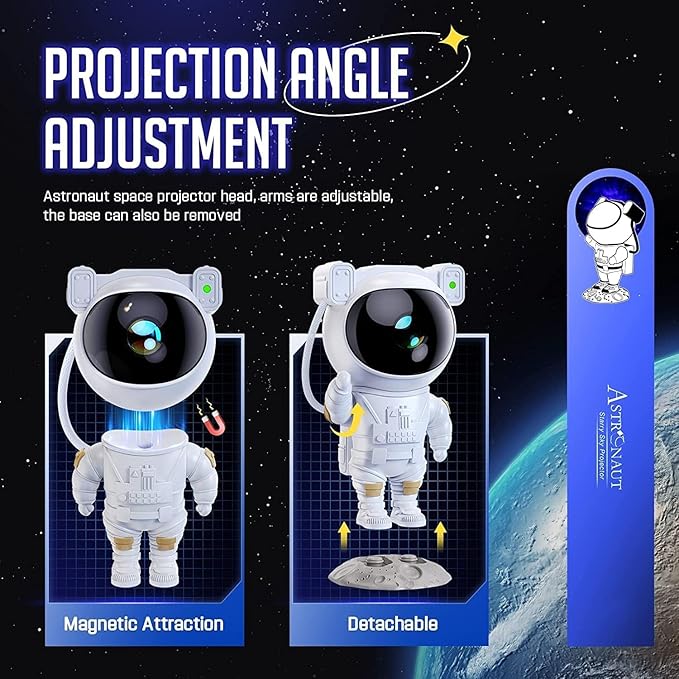 Decore Tales Astronaut Galaxy Projector Lamp – 360° Rotating Star Nebula Light with Remote & Timer | LED Space Night Light for Kids, Gaming Room, Bedroom & Party Decor