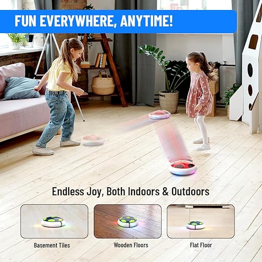Decore Tales Rechargeable Hover Football Toy – Indoor Floating Air Soccer with USB-C Charging | LED Hoverball for Kids (2–10 Years) | Made in India, Red