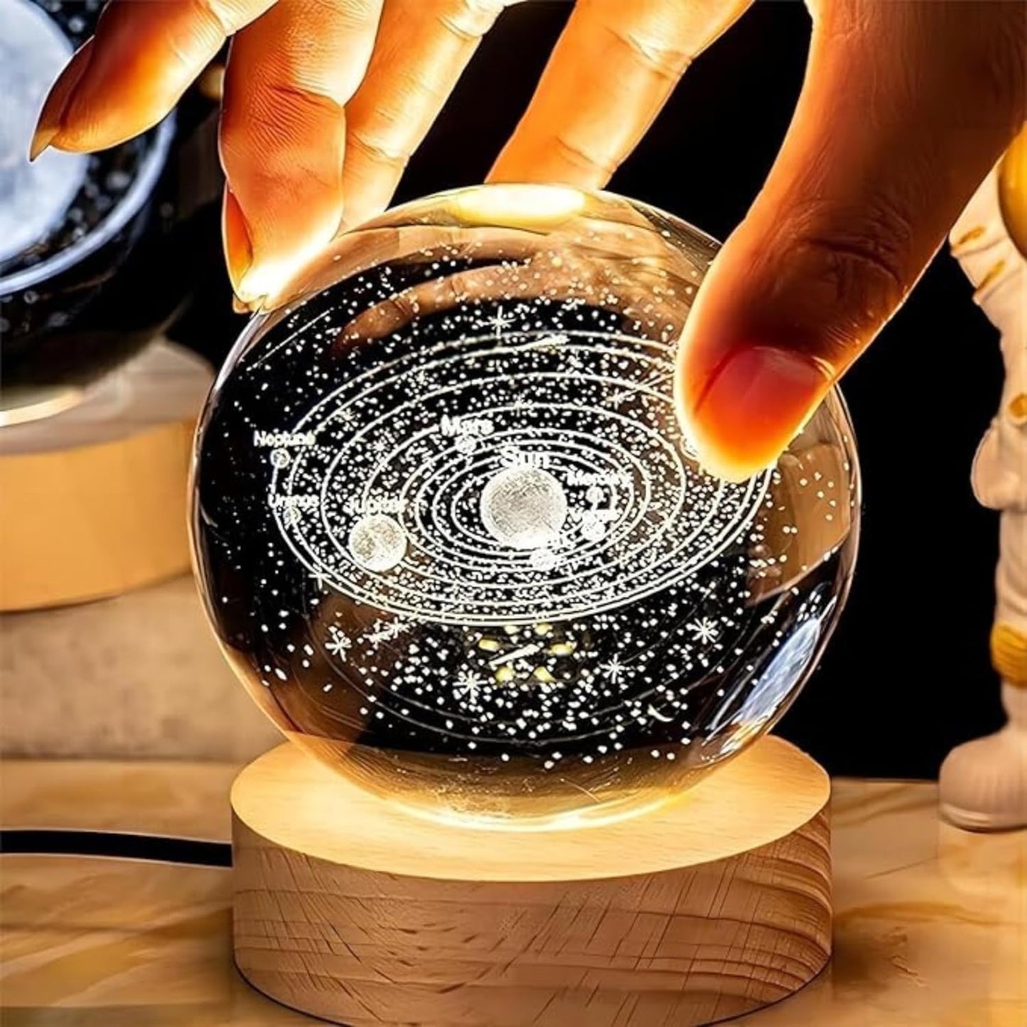 Decore Tales 3D Galaxy Night Lamp – USB LED Table Light with Wooden Base | Engraved Moon & Galaxy Design | Home Decor & Birthday Gift for Kids & Adults