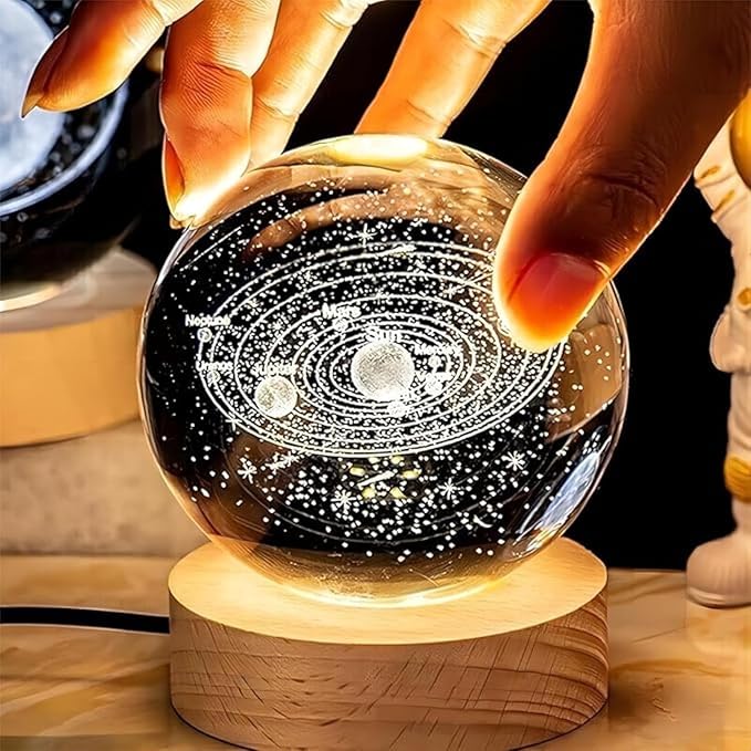 Decore Tales 3D Galaxy Night Lamp – USB LED Table Light with Wooden Base | Engraved Moon & Galaxy Design | Home Decor & Birthday Gift for Kids & Adults